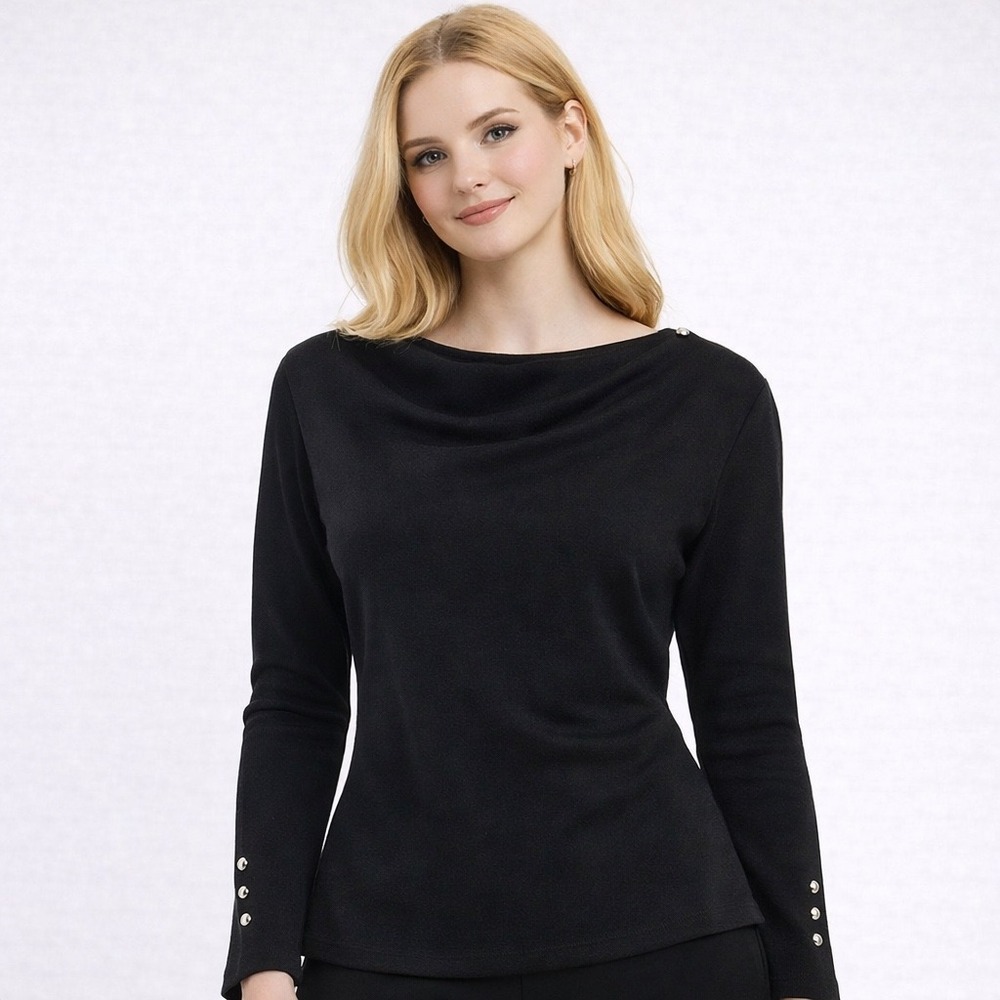 & Other Stories Black Cowl Neck Long Sleeve Button Cuff‎ Top S